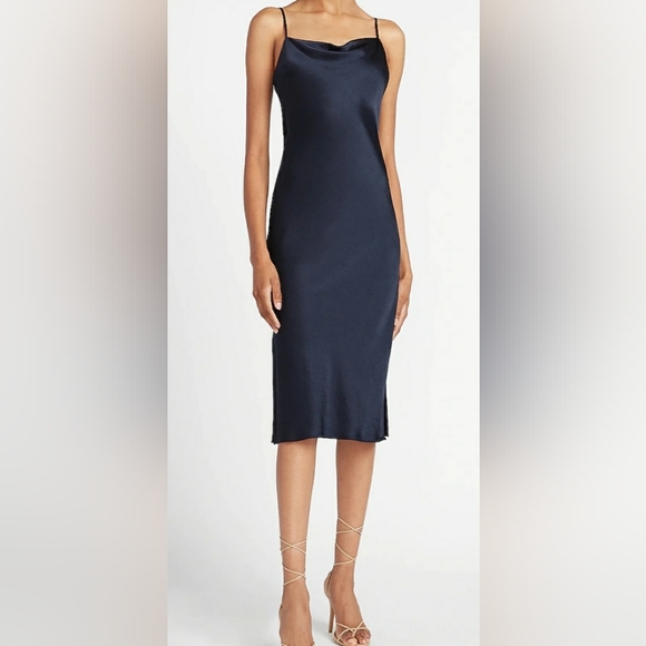 EXPRESS Elegant Satin Slip Dress Midnight BLUE - Picture 1 of 14